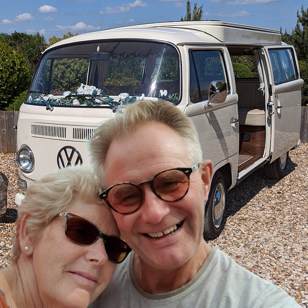 Steve and Lynne with Macy the VW Campervan